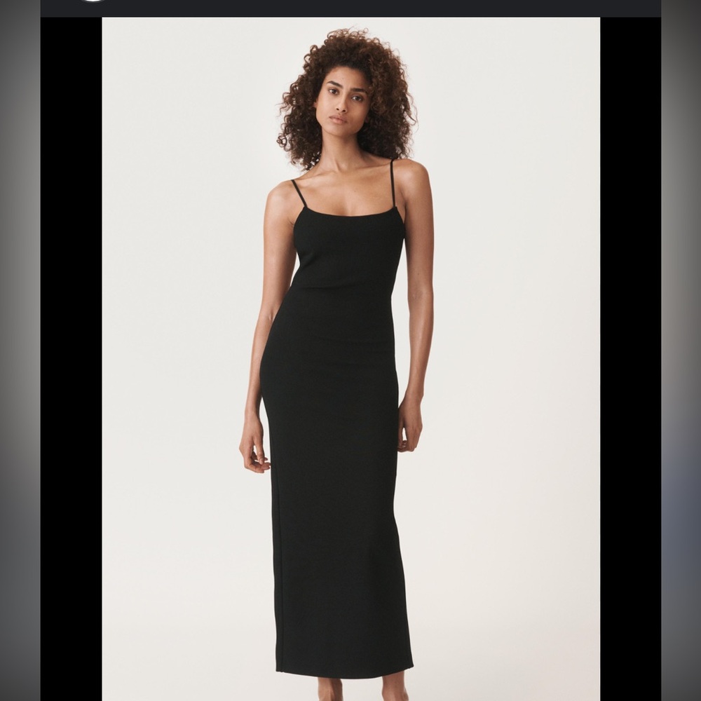 Zara Sleek Black Spaghetti Strap Midi Dress